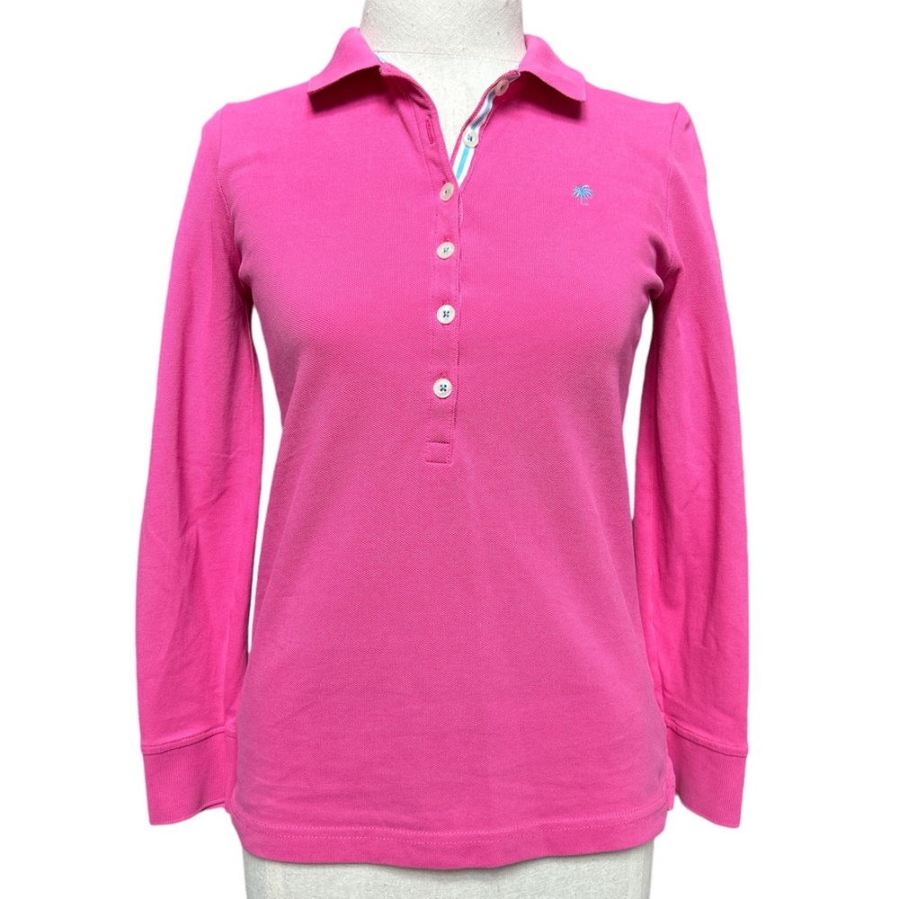 Lilly Pulitzer Long-Sleeve Polo Shirt Womens Size X-Small Pink Half Button Top